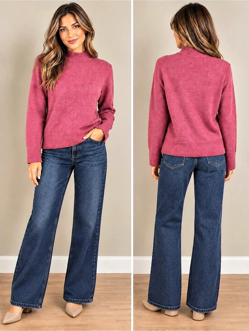 Ann Taylor Factory Raspberry Pink
Mock Neck Sweater Size S Stretch
Knit